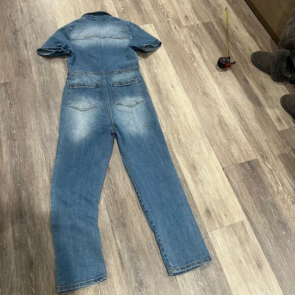 Avec Les Filles Denim Collared One Piece Jumpsuit Overalls Size 29 - Picture 9 of 9
